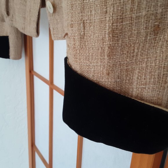 GOLD RAW SILK JACKET John Galliano Designer Tweed Black Velvet Cuffs BLAZER - Picture 6 of 7